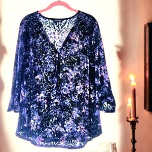 Burned Velvet Tunic Dark Romantic Fairygoth Witchy Whimsygoth Purple & Black  2X